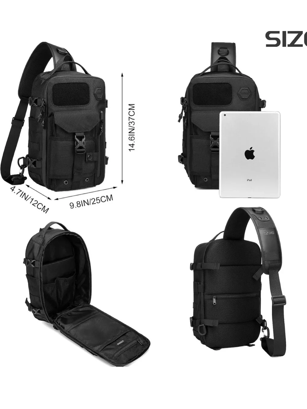 Men's Tactical Sling Backpack - Black